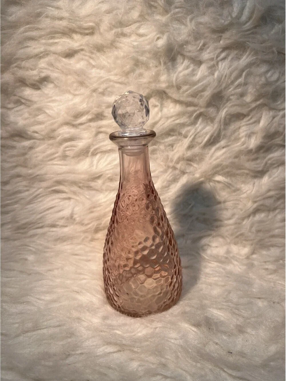 Pink Pebbled Glass Bottle with Stopper